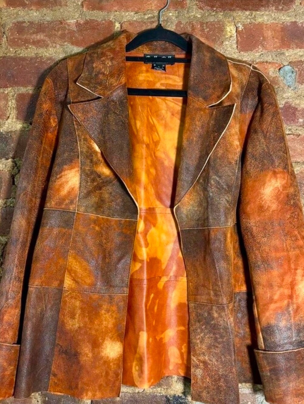 Bella Pelle Brown Tie-Dye Nubuck Leather Jacket with large Cuffs Size Large.